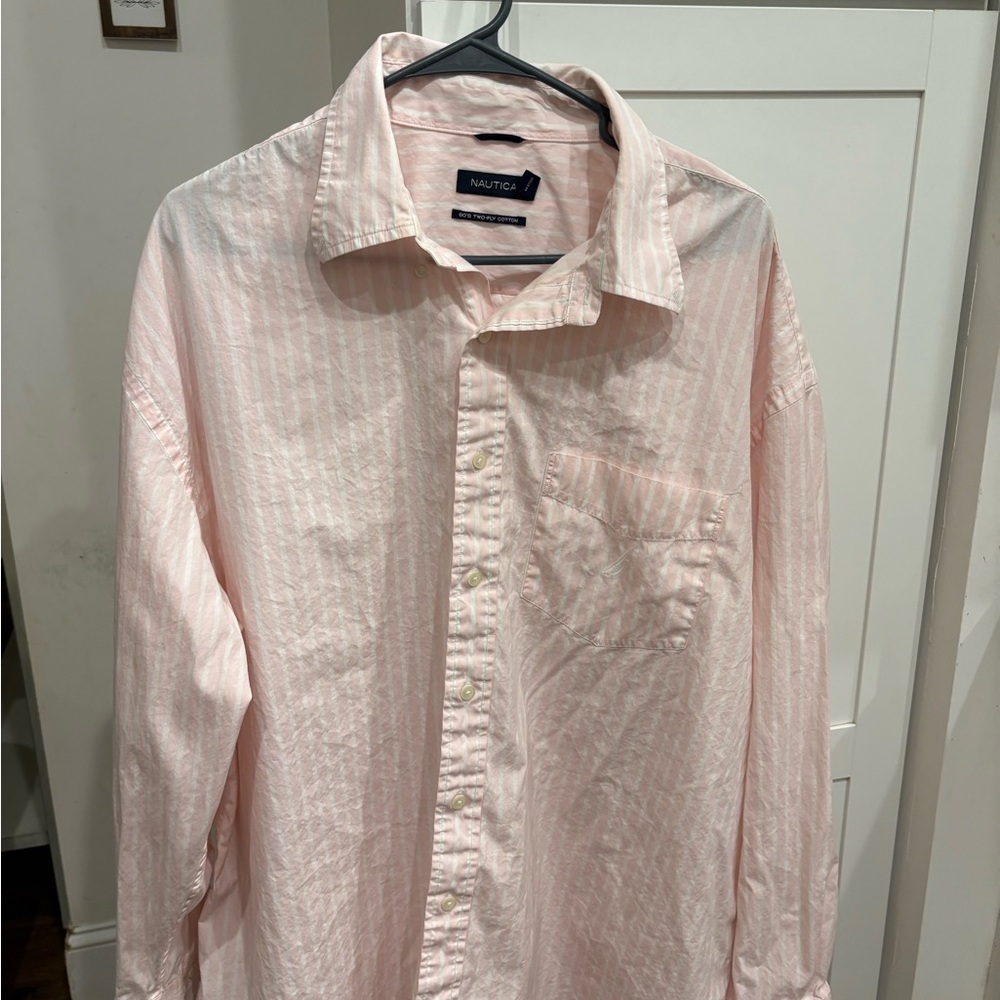 Nautica Men's Light Pink Striped Button Down Shirt